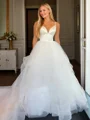 A-line V-neck Chapel Train Tulle Wedding Dress