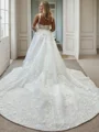 Sheath Square Appliques Lace Cathedral Train Lace Wedding Dress