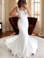 Sheath Square Chapel Train Stretch Crepe Wedding Dress