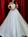 A-line Off-the-Shoulder Appliques Lace Floor-Length Tulle Corset Wedding Dress
