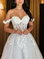 A-line Off-the-Shoulder Appliques Lace Floor-Length Tulle Corset Wedding Dress