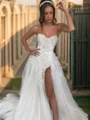 A-line Sweetheart Appliques Lace Sweep Train Tulle Corset Wedding Dress