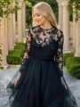 Ball-Gown Bateau Sweep Train Tulle Long Sleeves Back Zip Wedding Dresses