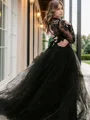 Ball-Gown Bateau Court Train Tulle Long Sleeves Bow/Tie Back Wedding Dresses