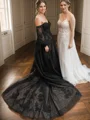 Ball-Gown Sweetheart Chapel Train Tulle Long Sleeves Wedding Dresses