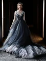 Ball-Gown V-neck Chapel Train Tulle Sleeveless V Back Wedding Dresses