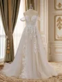 A-line Tulle Off-the-Shoulder Appliques Lace Chapel Train Wedding Dress