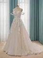 A-line Tulle Off-the-Shoulder Appliques Lace Chapel Train Wedding Dress