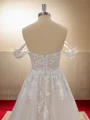 A-line Tulle Off-the-Shoulder Appliques Lace Chapel Train Wedding Dress