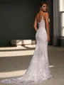Sheath V-neck Appliques Lace Court Train Tulle Wedding Dress