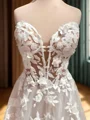 A-line Sweetheart Appliques Lace Cathedral Train Tulle Corset Wedding Dress