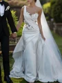 Sheath One-Shoulder Appliques Lace Chapel Train Charmeuse Wedding Dress
