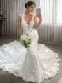 Sheath V-neck Appliques Lace Cathedral Train Tulle Corset Wedding Dress
