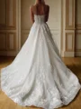 A-line V-neck Appliques Lace Court Train Tulle Wedding Dress
