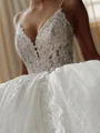 A-line V-neck Appliques Lace Court Train Tulle Wedding Dress