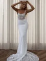 Sheath Square Appliques Lace Cathedral Train Lace Corset Wedding Dress