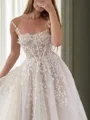 A-line Spaghetti Straps Appliques Lace Court Train Tulle Corset Wedding Dress