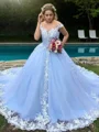 Ball-Gown Scoop Appliques Lace Cathedral Train Tulle Wedding Dress