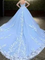 Ball-Gown Scoop Appliques Lace Cathedral Train Tulle Wedding Dress
