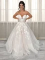 A-line Sweetheart Appliques Lace Chapel Train Tulle Corset Wedding Dress