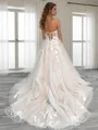 A-line Sweetheart Appliques Lace Chapel Train Tulle Corset Wedding Dress