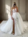 A-line Sweetheart Appliques Lace Chapel Train Tulle Corset Wedding Dress