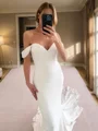 Mermaid V-neck Appliques Lace Cathedral Train Stretch Crepe Wedding Dress