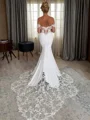 Mermaid Off-the-Shoulder Appliques Lace Cathedral Train Stretch Crepe Corset Wedding Dress