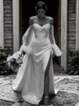 Column Off-the-Shoulder Long Sleeves Pleated Court Train Jersey Wedding Dress