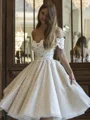 A-line Off-the-Shoulder Appliques Lace Knee-Length Wedding Dress