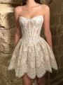 A-line Straight Short/Mini Lace Corset Wedding Dress
