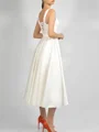 A-line Straps Tea-Length Satin Wedding Dress