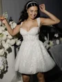 A-line Straps Appliques Lace Short/Mini Tulle Corset Wedding Dress
