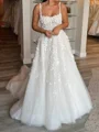 A-line/Princess Tulle Square Sleeveless Cathedral Train Wedding Dress