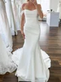 Sheath Off-the-Shoulder Pleated Chapel Train Chiffon Corset Wedding Dress