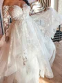 A-line Off-the-Shoulder Long Sleeves Appliques Lace Floor-Length Tulle Corset Wedding Dress