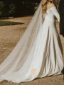A-line Off-the-Shoulder Long Sleeves Sweep Train Stretch Crepe Wedding Dress