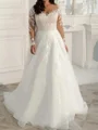 A-line Sweetheart Long Sleeves Appliques Lace Sweep Train Tulle Corset Wedding Dress