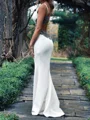 Sheath V-neck Appliques Lace Floor-Length Stretch Crepe Wedding Dress