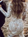 Sheath Scoop Long Sleeves Appliques Lace Sweep Train Tulle Wedding Dress