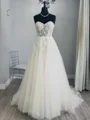 A-line Sweetheart Appliques Lace Chapel Train Tulle Corset Wedding Dress