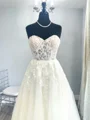 A-line Sweetheart Appliques Lace Chapel Train Tulle Corset Wedding Dress