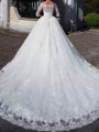 Ball-Gown Off-the-Shoulder 1/2 Sleeves Appliques Lace Chapel Train Tulle Corset Wedding Dress