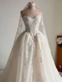 A-line Sweetheart Appliques Lace Chapel Train Tulle Corset Wedding Dress