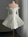 A-line Off-the-Shoulder Long Sleeves Appliques Lace Short/Mini Lace Corset Wedding Dress