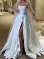 A-line Straight Appliques Lace Chapel Train Satin Corset Wedding Dress