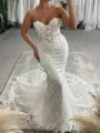 Mermaid Sweetheart Appliques Lace Cathedral Train Tulle Corset Wedding Dress