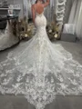 Mermaid Straps Appliques Lace Cathedral Train Tulle Wedding Dress