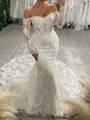 Mermaid Off-the-Shoulder Long Sleeves Appliques Lace Cathedral Train Tulle Corset Wedding Dress