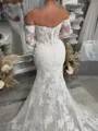 Mermaid Off-the-Shoulder Long Sleeves Appliques Lace Cathedral Train Tulle Corset Wedding Dress